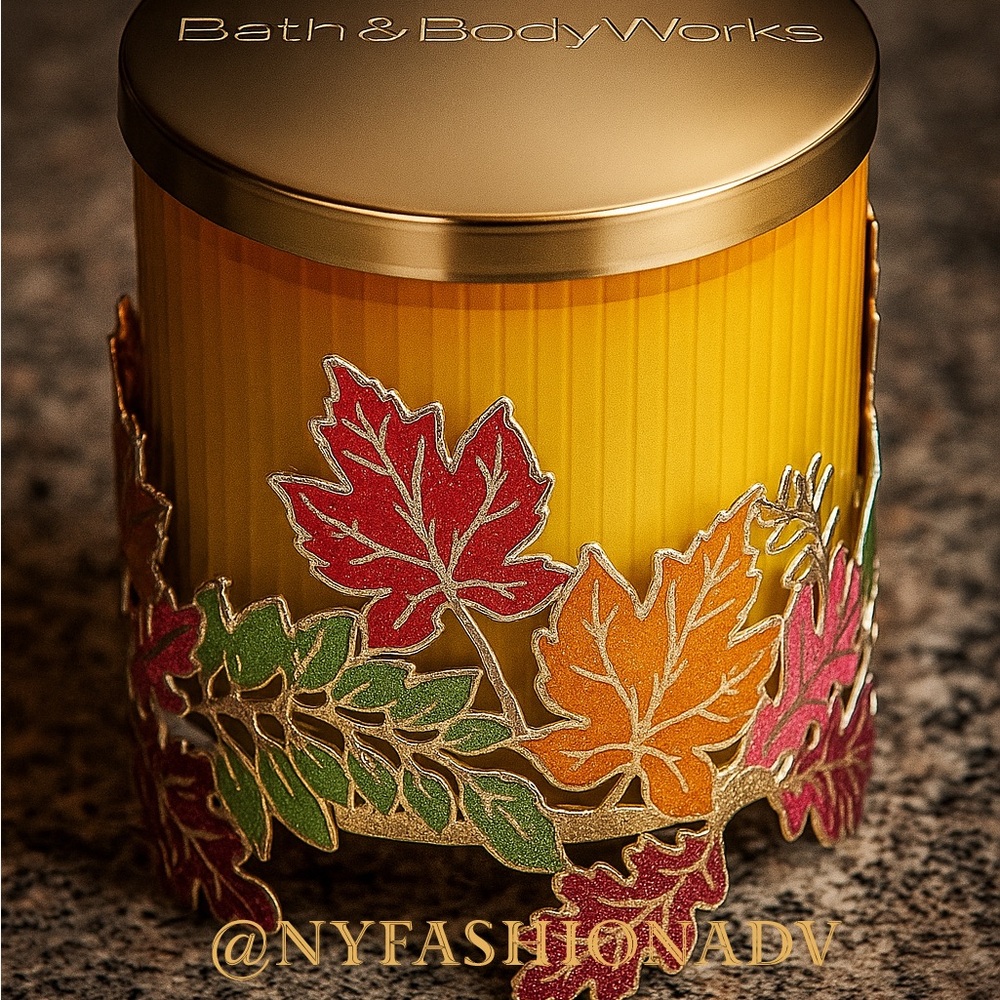 🍁NEW Bath & Body Works Fall Autumn Leaf 3-Wick Large Candle Holder 🍂